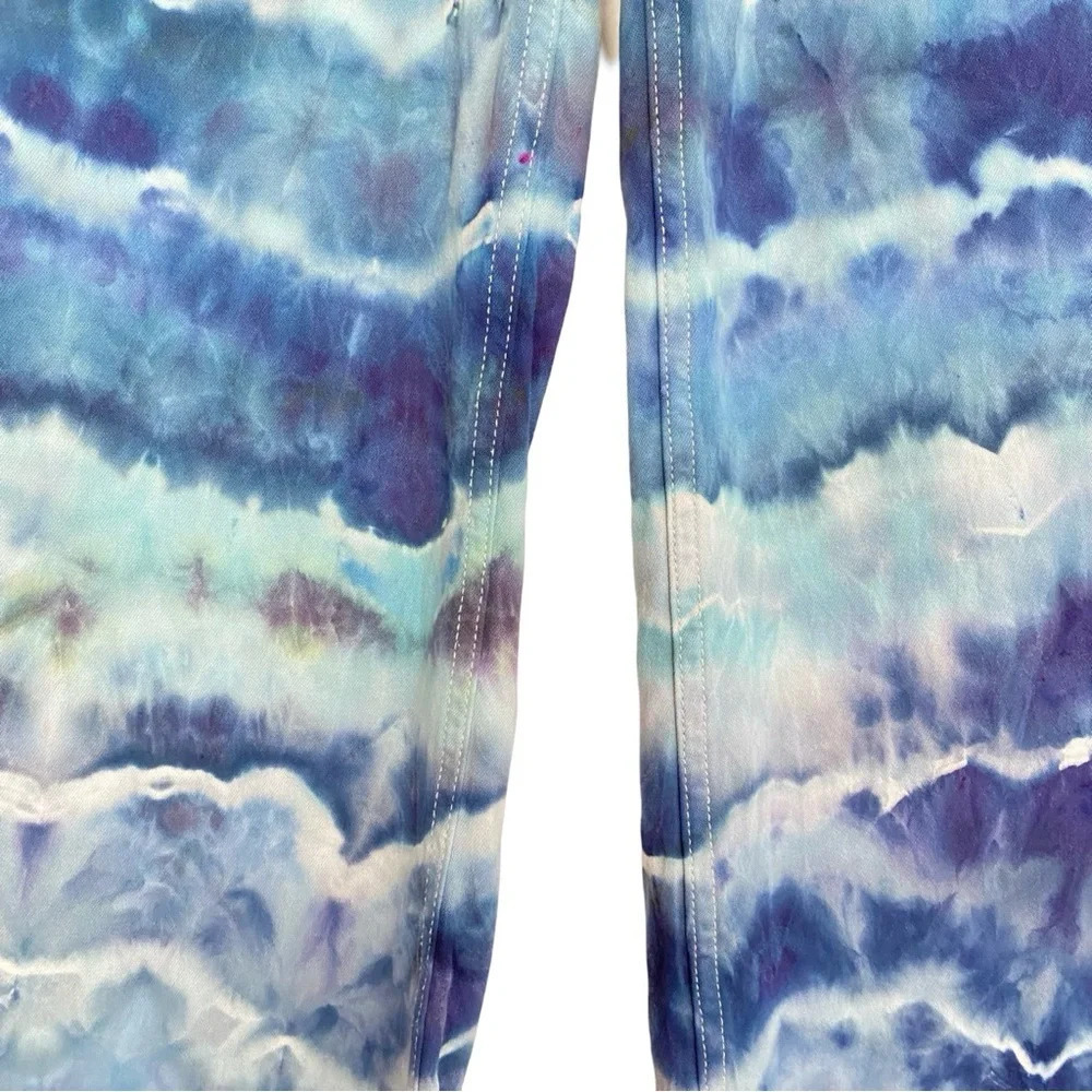 Ulla Johnson Wide Leg Flare Jeans High Rise Womens Size 8 Mixed Blue Ocean Waves - Picture 9 of 16